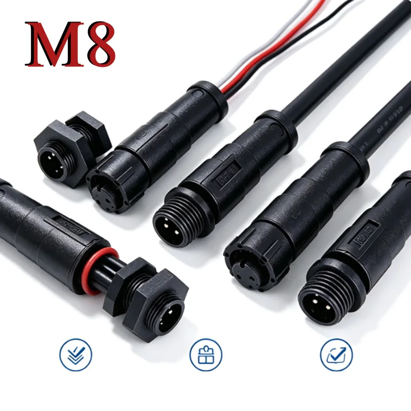 M8 2Pin Docking Male Female Plug Wire Outdoor IP67 Waterproof LED Lamp Power Wire 3 4 5 6 Pin Industry Quick Aviation Connector