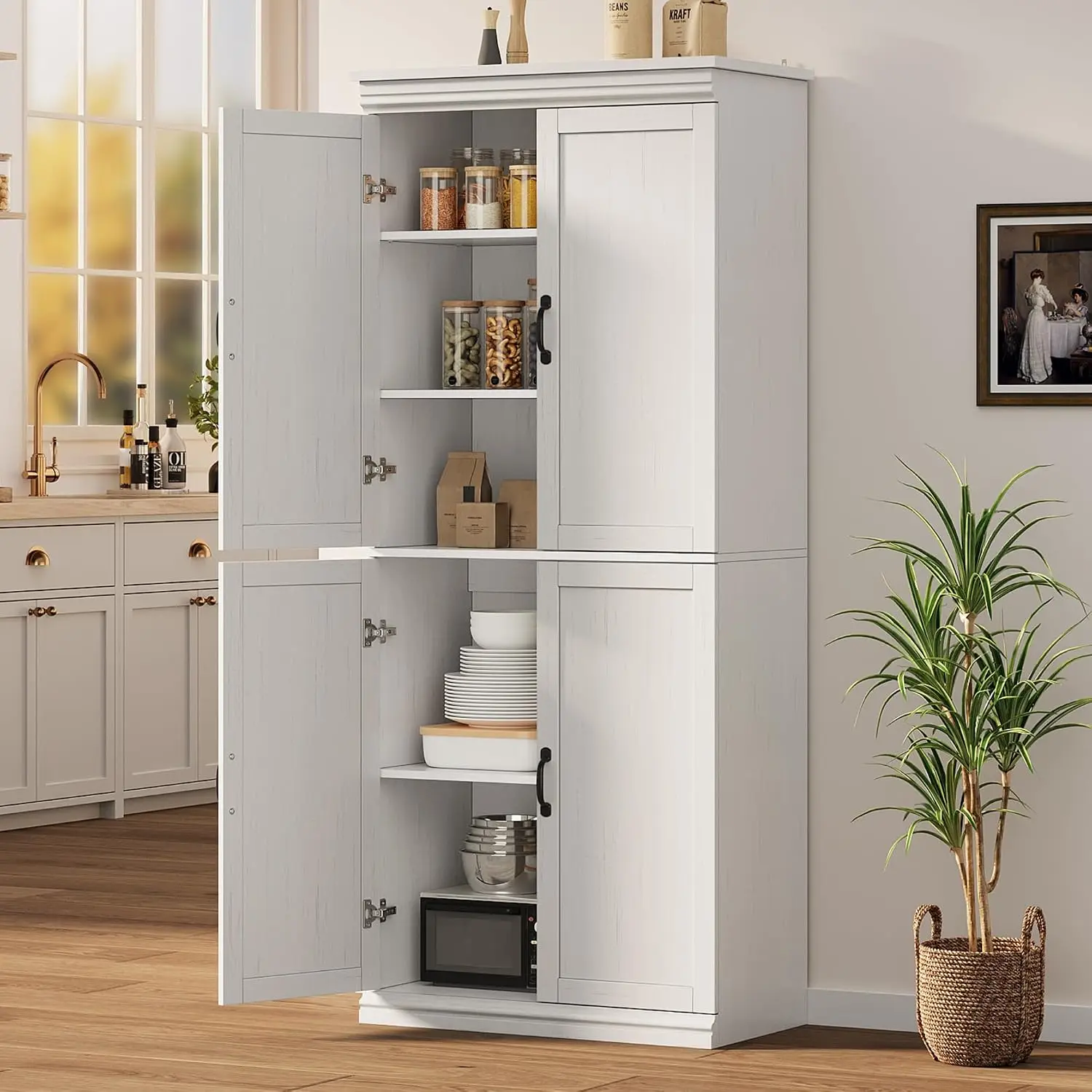 White 4-Door Pantry Cabinet with Adjustable Shelves 70