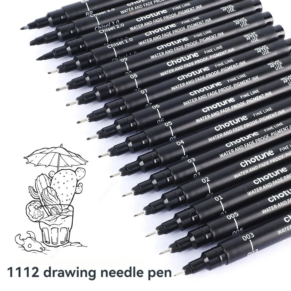 3-15‑Sizes Black Micro Fine Liner Pens,Waterproof, Fine Tip Markers for Artist Sketch Technical Drafting Drawing Art Supplies