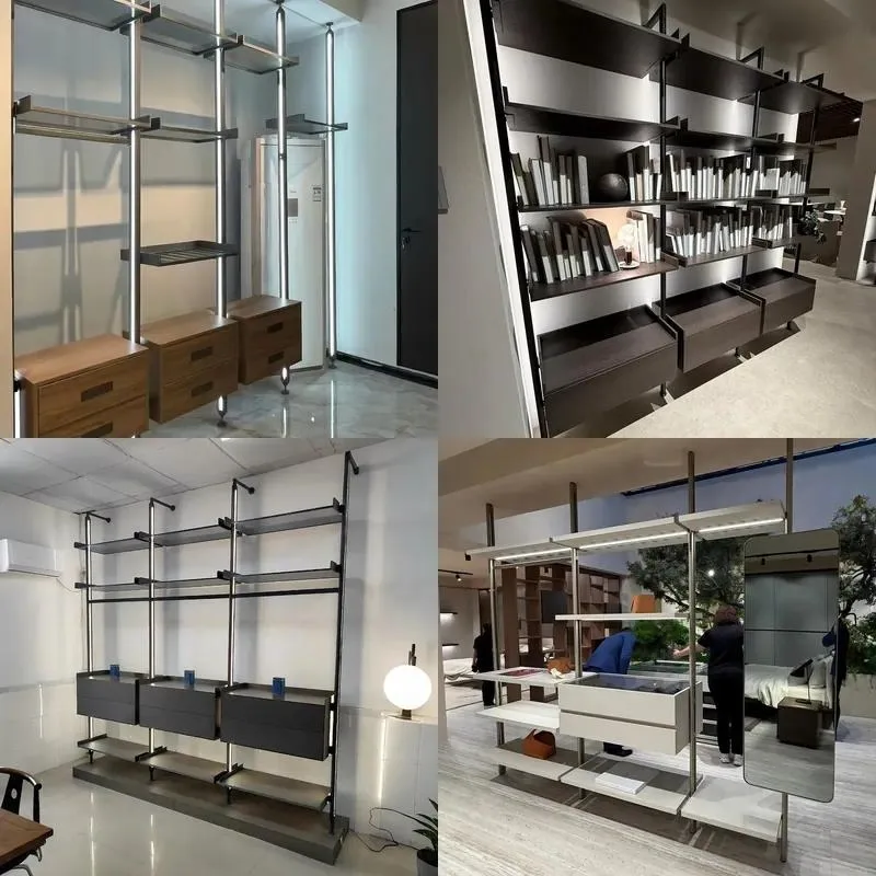Luxury Aluminum Frame Display Stand Custom Modular Bookshelf with LED Light Solid Wood Veneer Eco Friendly Living Room