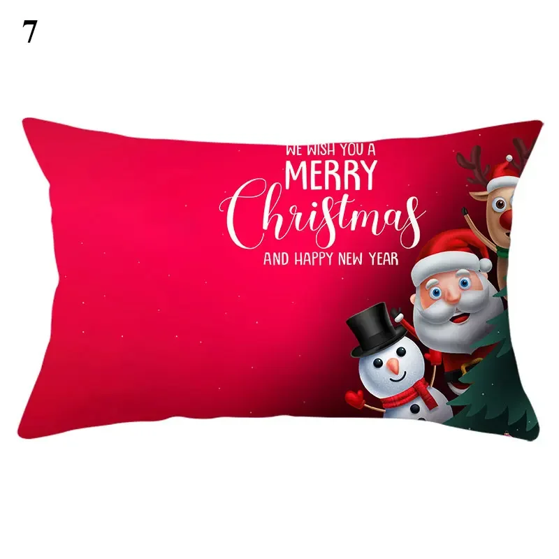 New Year Gift Red Plaid Cushion Cover Pillowcase Elk Merry Christmas Print Sofa