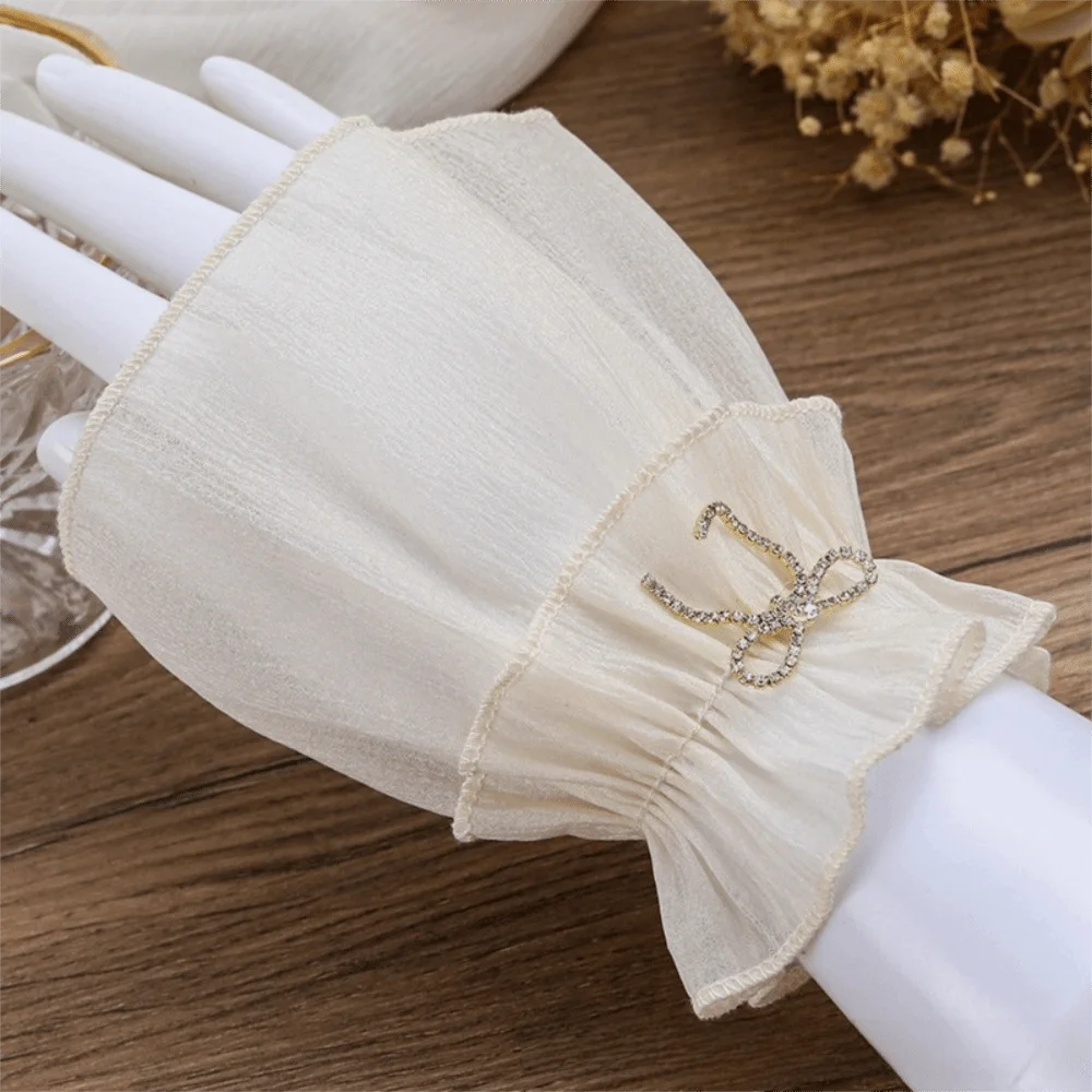 

Ruched Pleated Detachable Cuffs Crystal Nail Art Accessories Bow Chiffon Sleeves Fingerless Gloves Lace Fake Sleeves Cuffs
