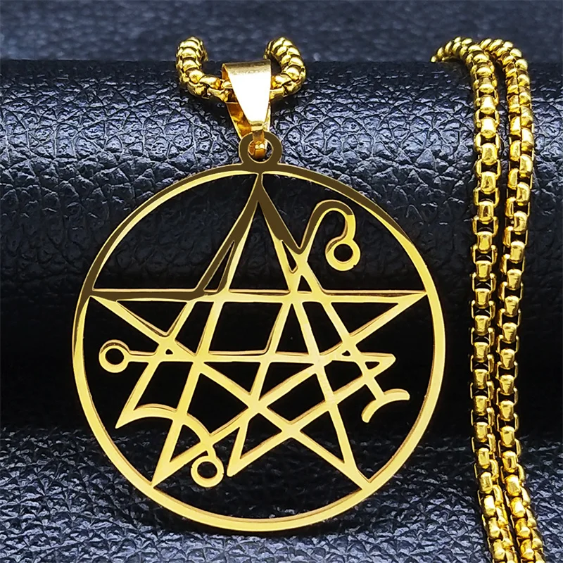 

Stainless Steel Necronomicon Gold Color Chain Necklace Pendant LOVECRAFT CTHULHU patchsatanic PIN jewelry N3038S06
