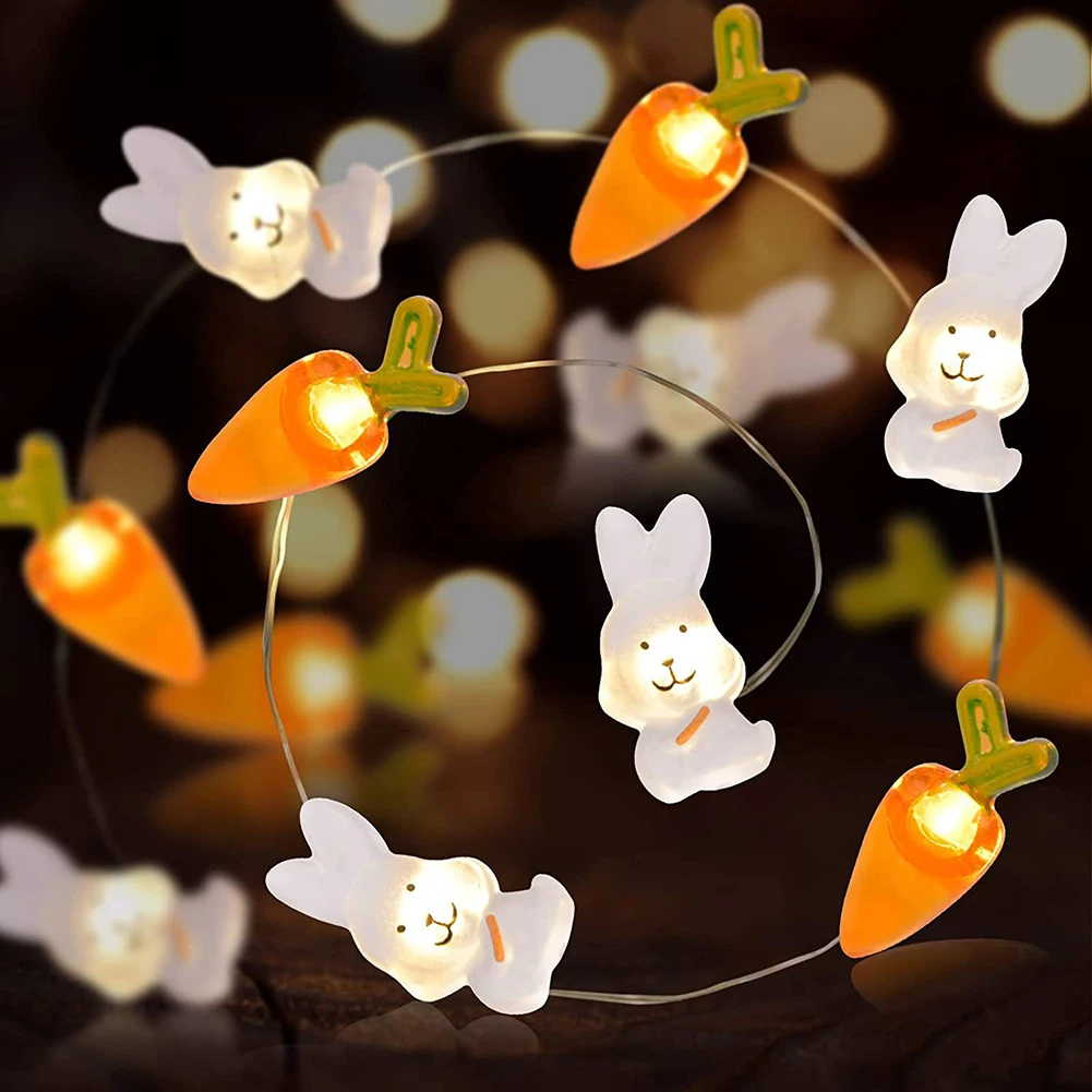 2m LED แครอทกระต่าย String Lights Fairy Light โคมไฟตกแต่ง Happy Easter ของขวัญสําหรับตกแต่งอีสเตอร์