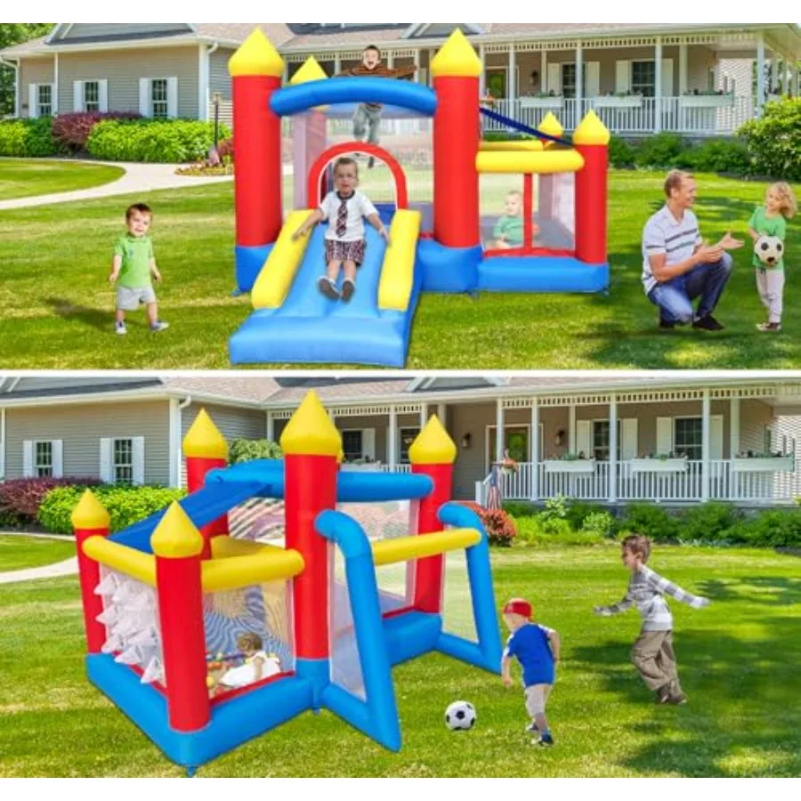 Casa inflable de rebote para niños de 3 a 6 años, jersey para niños pequeños con tobogán y piscina de bolas (con cubierta solar), perfecta para exteriores I