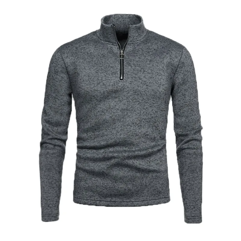 Winter Men's Sweatshirt Placket Zipper Design Solid Color Turtleneck Base Shirt Jacket Men