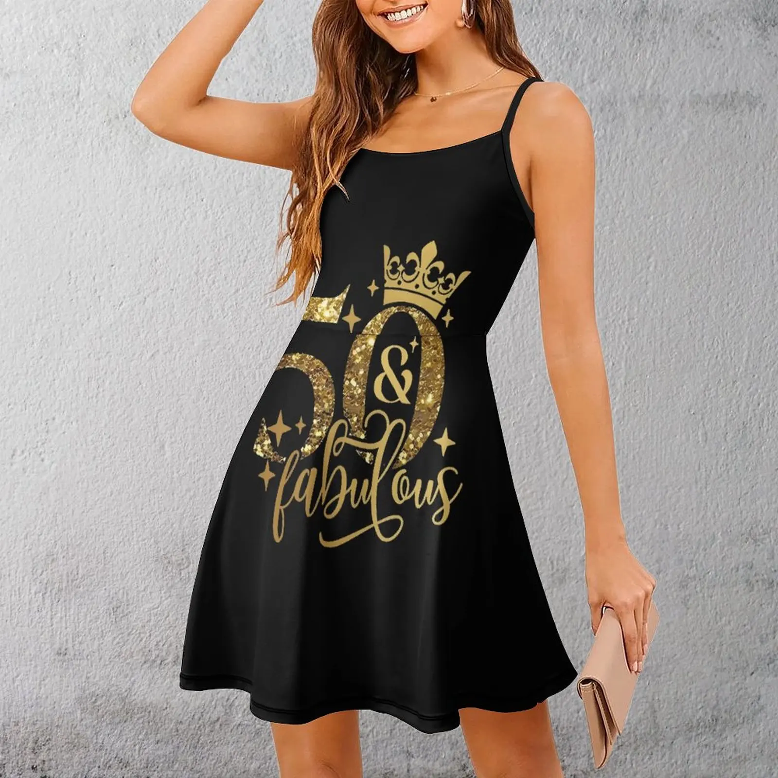

50 & Fabulous Crown Women's Sling Dress Funny Novelty Suspender Dress Vintage Sexy Woman's Dress Cocktails