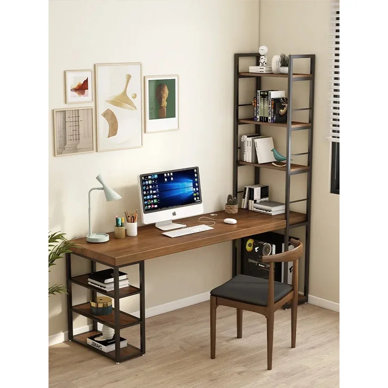 Simple Solid Wood Desk Bookshelf Integrated Writing Long Table Bedroom Computer Home Study