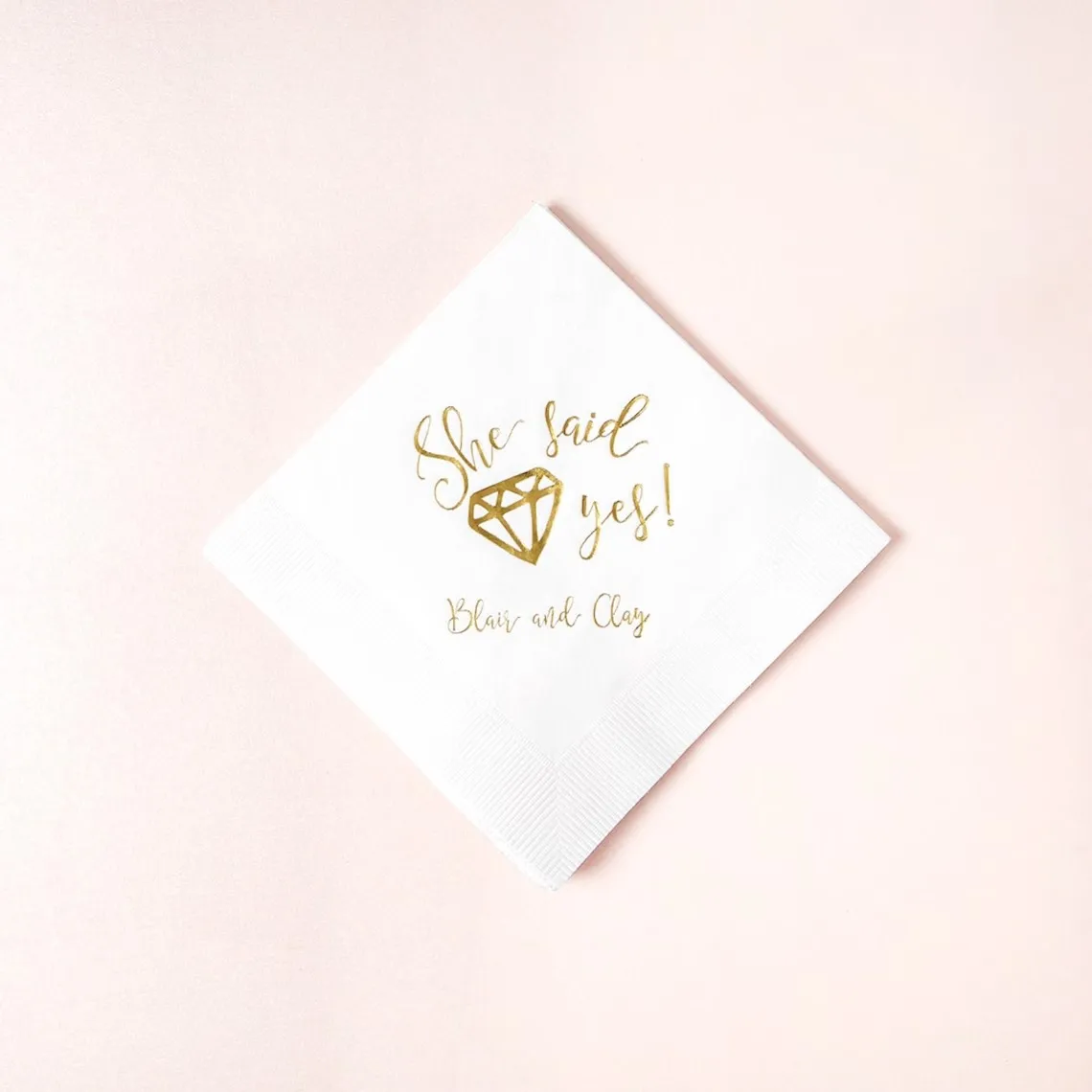 

She Said Yes! Diamond Napkins - Personalized Monogram - Cocktail Foil Stamped Napkin, Bridal Shower, Engagement, Party Decor, Ba