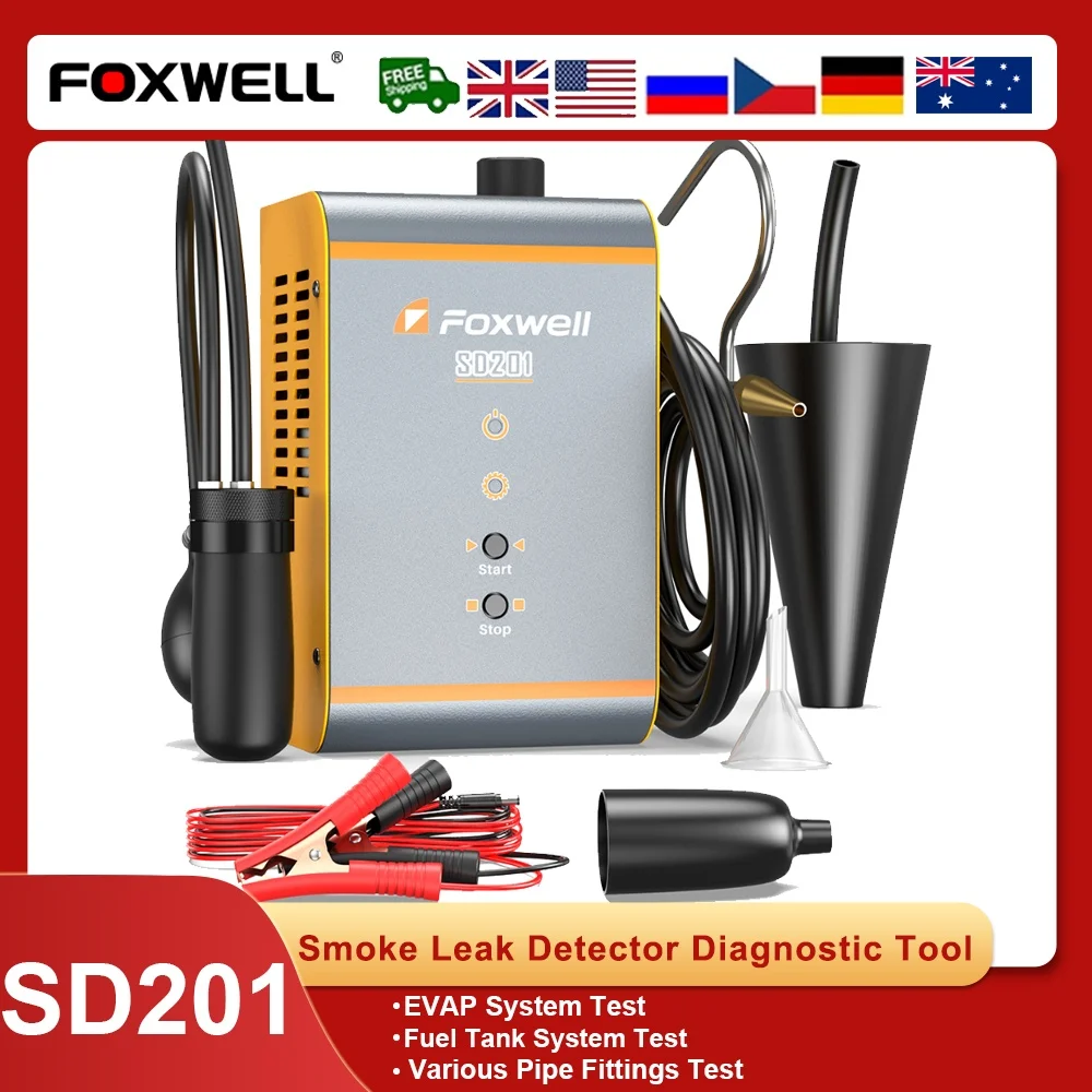 

12V Car Smoke Leak EVAP Leak Machine Tester Fuel Pipe Oil Gas Leakage Locator smoke generator Auto Diagnostic Tool FOXWELL SD201