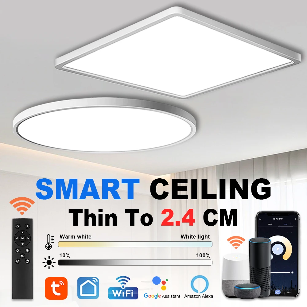 Modern LED Ceiling Light Smart Tuya App Alexa Voice Remote Control Panel Indoor Lamp For Home Bedroom Living Room Kitchen Lustre