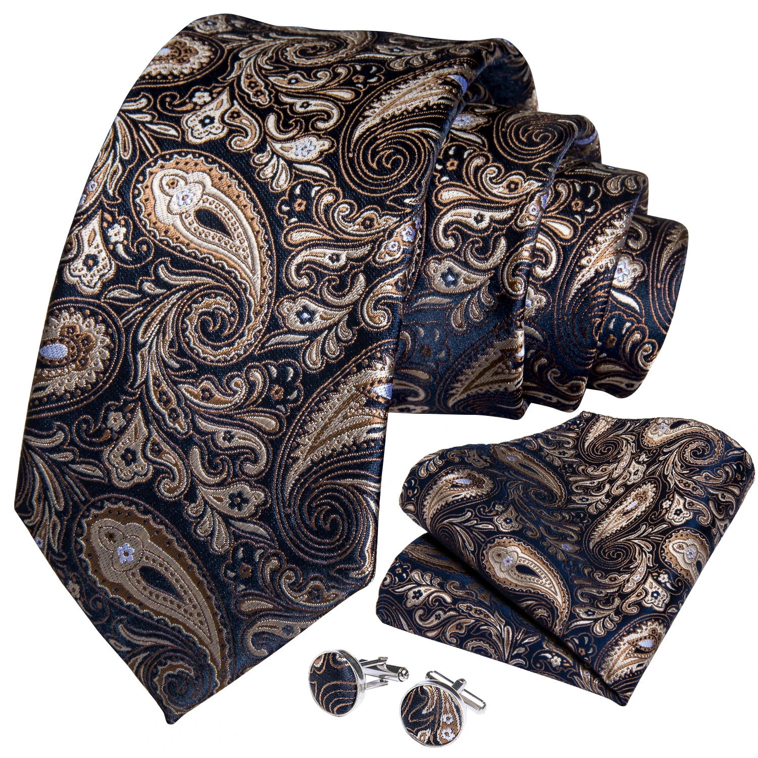 Men Tie Gold Blue Paisley Wedding Tie For Men Hanky Cufflinks Silk Men Tie Set Party Business Fashion DiBanGu Designer MJ-7249