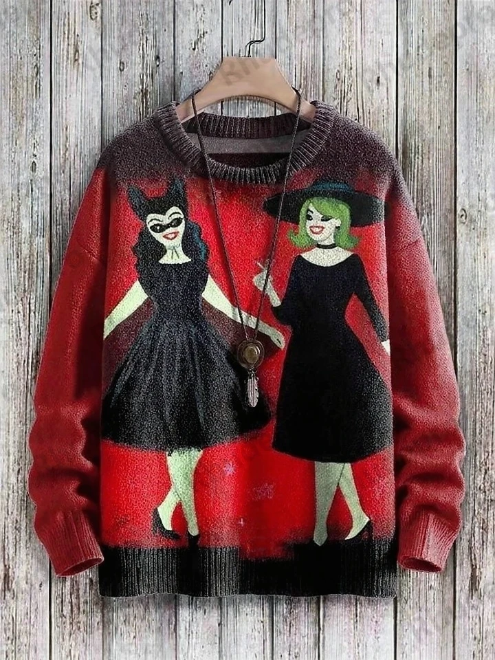 Halloween Witch Vintage Art Vibe Print Sweater Men's For Women's Pullover Ropa De Hombre Roupas Masculinas