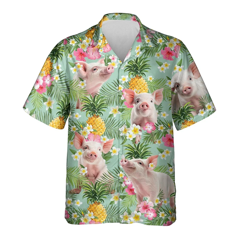 Divertente animale maiale 3D stampato camicia da spiaggia carino Pet Graphic camicie per gli uomini vestiti Casual hawaiano surf manica corta ragazzo camicette