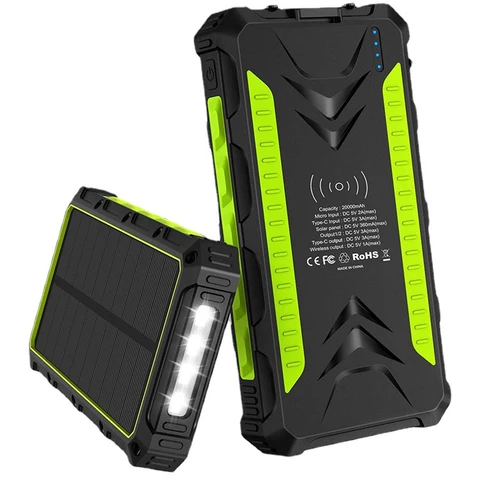 36000 мАч Солнечная батарея Быстрое беспроводное зарядное устройство Powerbank для iPhone 16 15 Samsung S24 Huawei Xiaomi 3A Powerbank с быстрой зарядкой