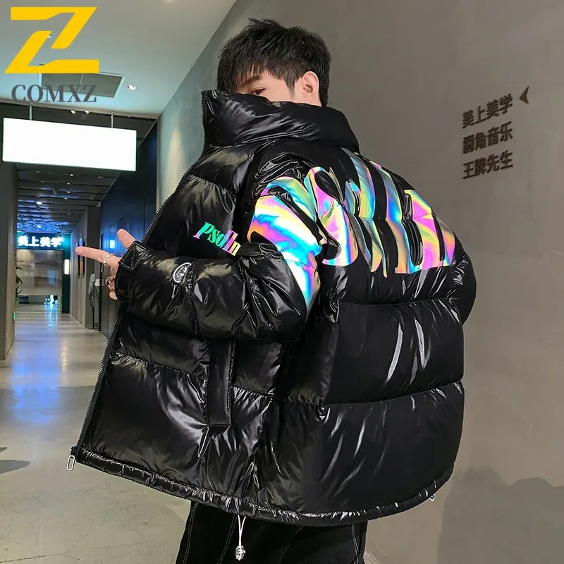 

COMXZ осень-зима мужская короткая белая куртка на утином пуху термоутепленное пальто с воротником-стойкой повседневная парка большого размера с защитой от холода