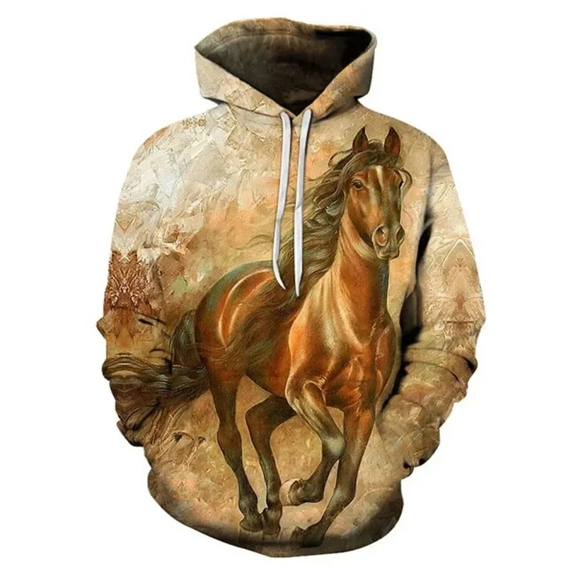 2023 New Fashion Autumn Men's Hoodies 3D Printed Men's Animal Horse Hoodie Sweatshirts Loose fitting pullover Casual Sweatshirt