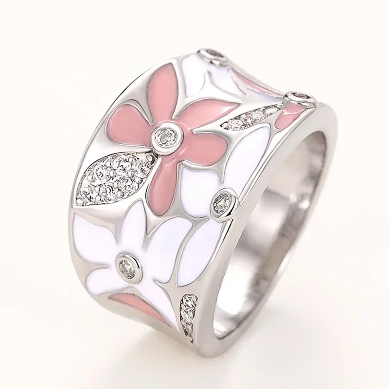 2026 Aesthetic Enamel Flower Finger Ring for Women Wedding Party New 2023  Silver Color Luxury Cubic Zirconia Jewelry Gift