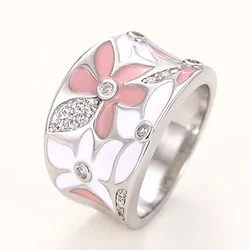 2026 Aesthetic Enamel Flower Finger Ring for Women Wedding Party New 2023 Silver Color Luxury Cubic Zirconia Jewelry Gift