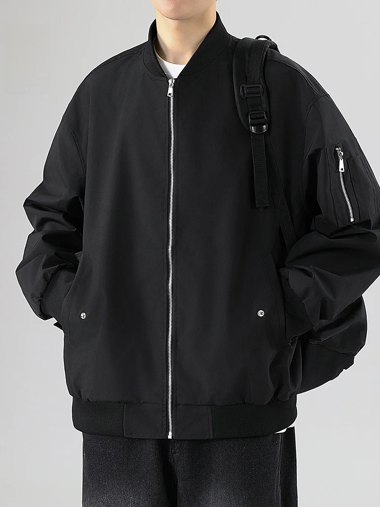 

y Casual Baseball Collar Pilot Jaet Men's New Fall Outerwear Loose Fit Zipper Decorated Iron Free Polyester Fiber