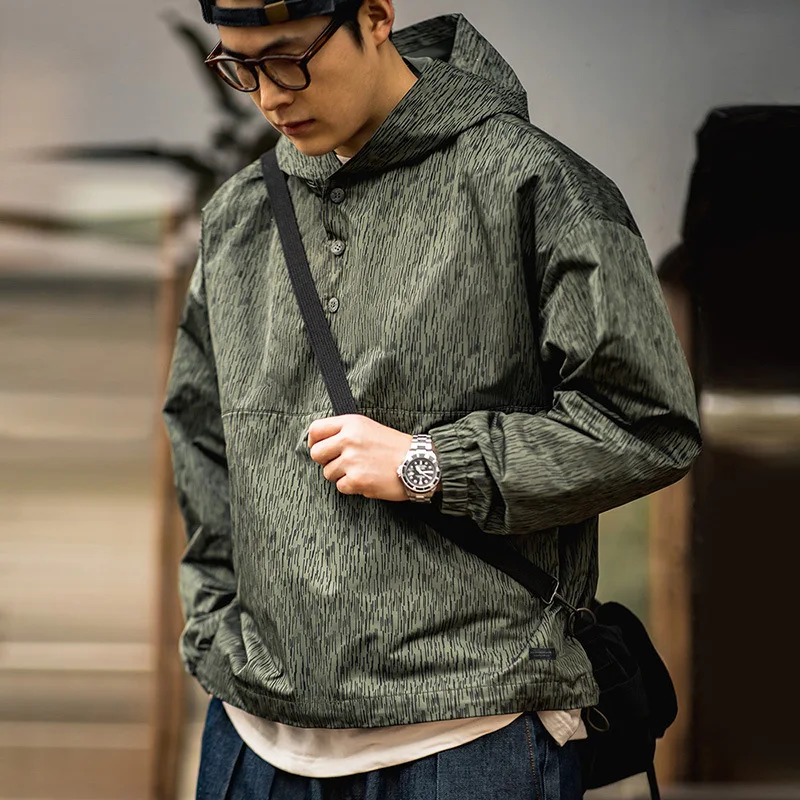 

Maden Workwear American Retro Camouflage Hooded Jaet Military Outdoor Overhead Men's Autumn Long Sve Loose Fit Polyester