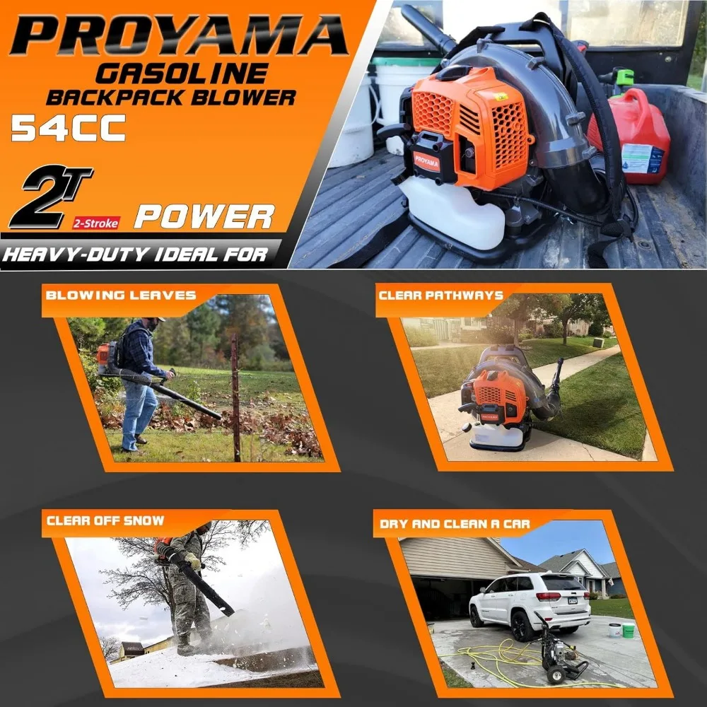 54CC แก๊สขับเคลื่อนกระเป๋าเป้สะพายหลัง Leaf Blower 780CFM 248MPH Extreme Duty 2-Cycle เบนซิน Powered Leaf Blower