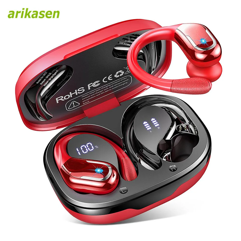 75 uur Bluetooth 5.3-oortelefoon IP7 waterdichte draadloze hoofdtelefoon met ENC Ruisonderdrukkende microfoon Diepe bas voor sporttraining Gym