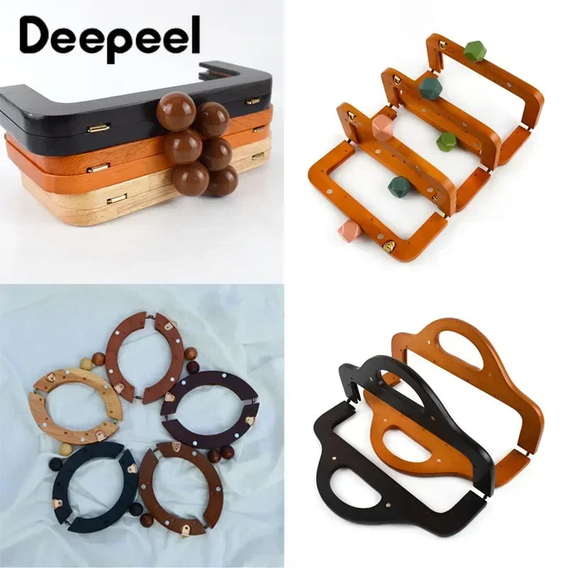 1Pc Deepeel Bag Wood Handle Wooden Bags Closure Kiss Clasp Purse Frames Lock Buckles Handles DIY Sewing Brackets Accessories