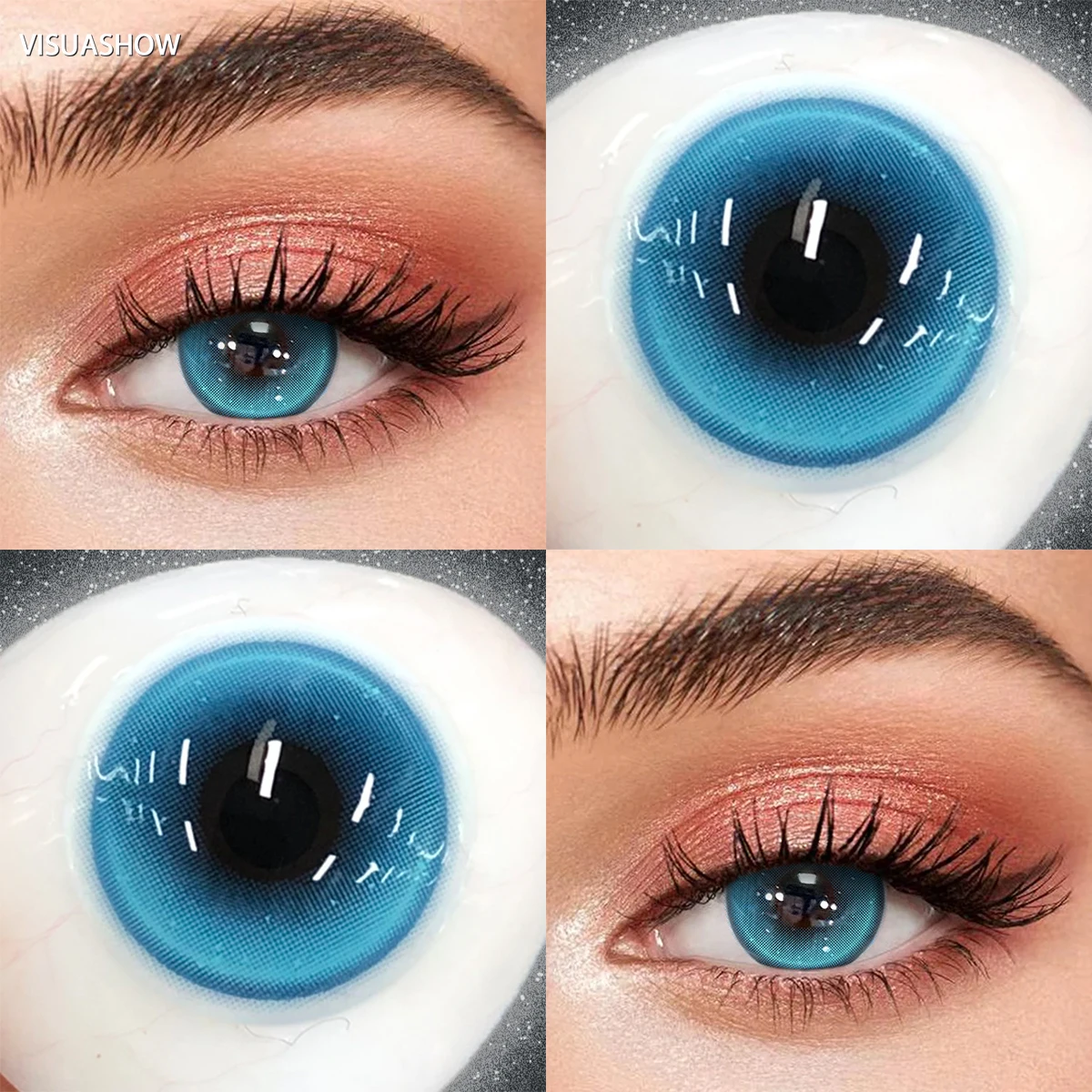 Visuashow 14,2mm Monaco Rot-Blaue Farbige Kontaktlinsen 1 Paar Halbjährige Mode-Schönheits-Farblinsen für Tägliches Party-Augen-Make-up – Detail 3