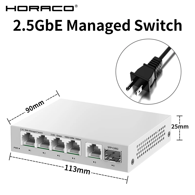 2.5GbE Managed Switch 5 Port 2500Mbps Network 10G SFP+ Slot Uplink Web Managed Link Aggregation Hub Internet Splitter image 3