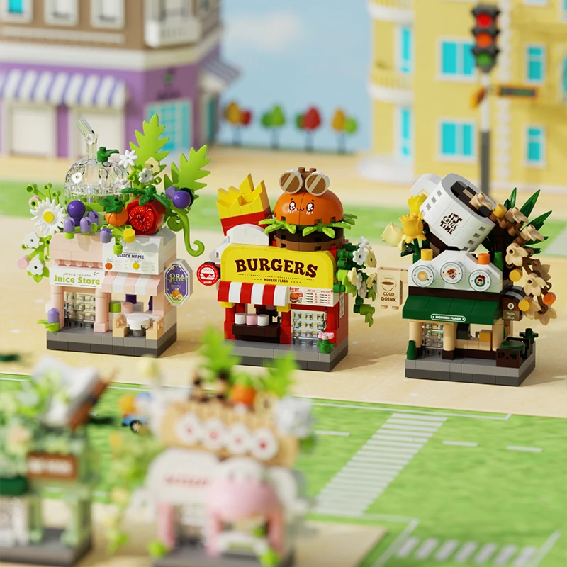 Bausteinset für Straßenszenenladen, kreatives Mini-Straßenszenenmodell, geeignet für Desktop-Display und Sammlung.