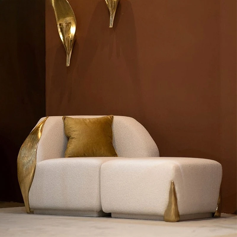 

Nordic light luxury creative designer brass fabric sofa sitting area reception high-end solid wood combination sofa