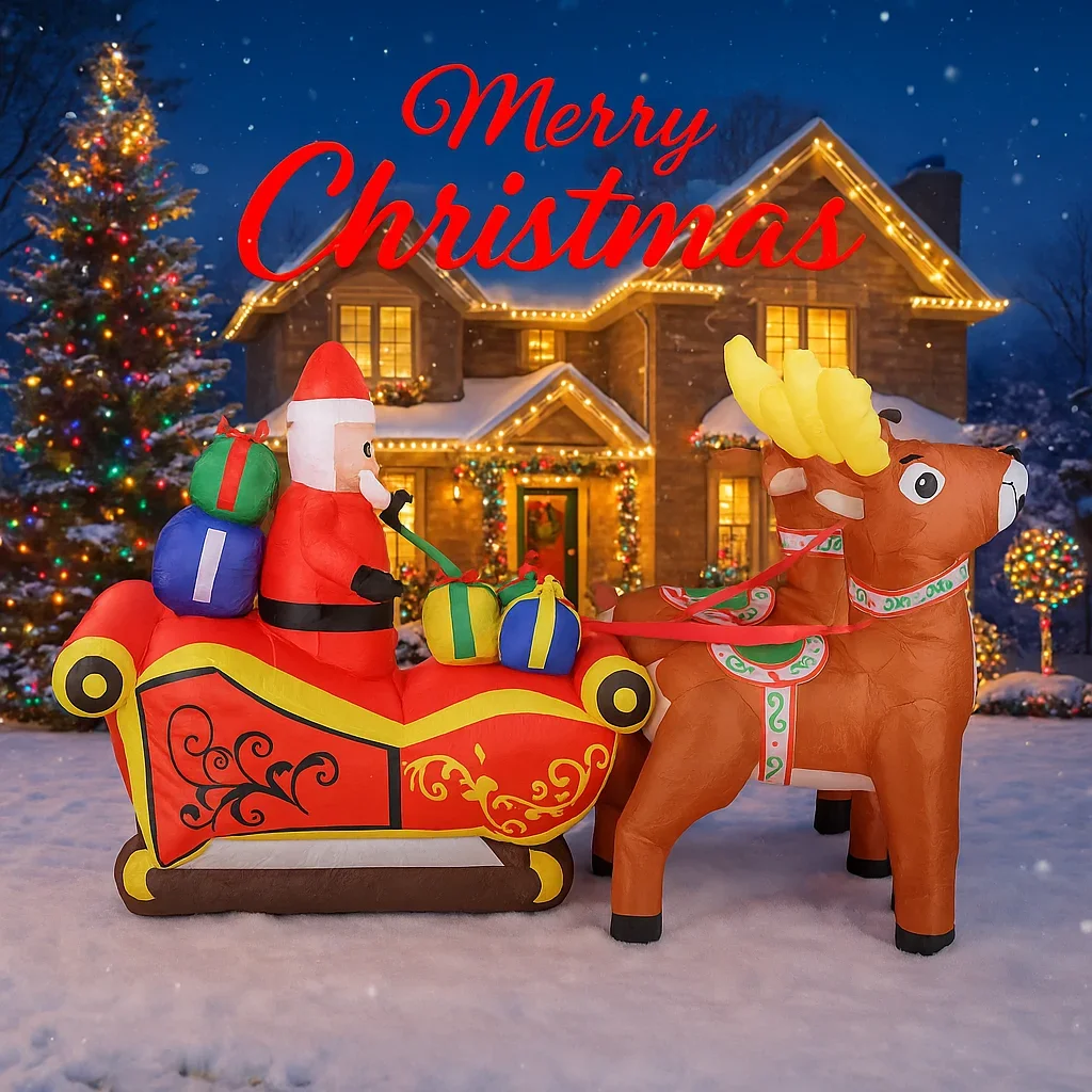8.2FT LED مضاءة ألعاب قابلة للنفخ سانتا مزلقة الرنة شنطة هدايا عيد الميلاد ساحة الحديقة الطرف الديكور عيد الميلاد لوازم المنزل حلية