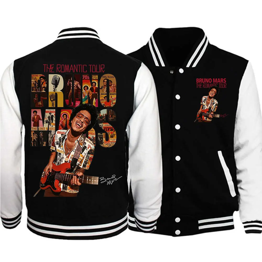 Jaqueta de Beisebol Unissex Bruno Mars The Romantic Tour 2026 com Estampa Retrô Casual Streetwear Hip Hop