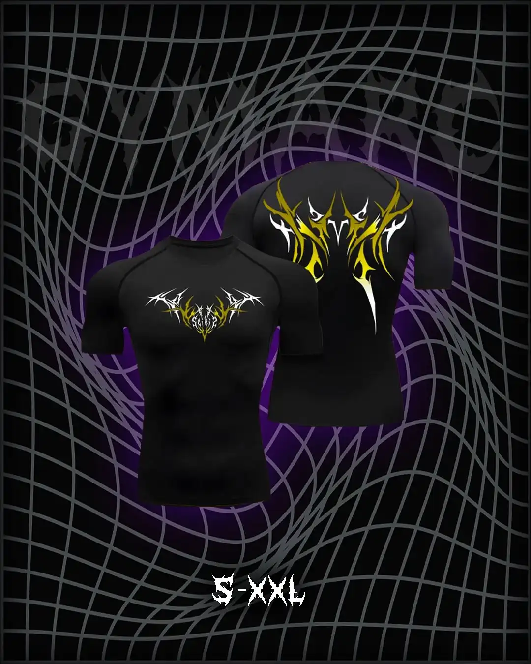 05-Men's Wing & Cross Print Compression Tight Fit Short Sleeve Sports Shirt Workout Tops Gym Compression High Stretch