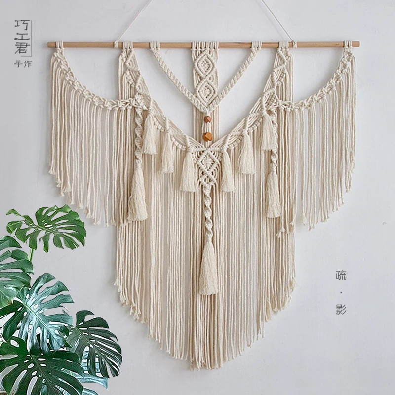 

Tassel Tapestry Woven Handmade Cotton Rope Hand Woven Wall Tapestry Bedroom Bedside Living Room Decoration