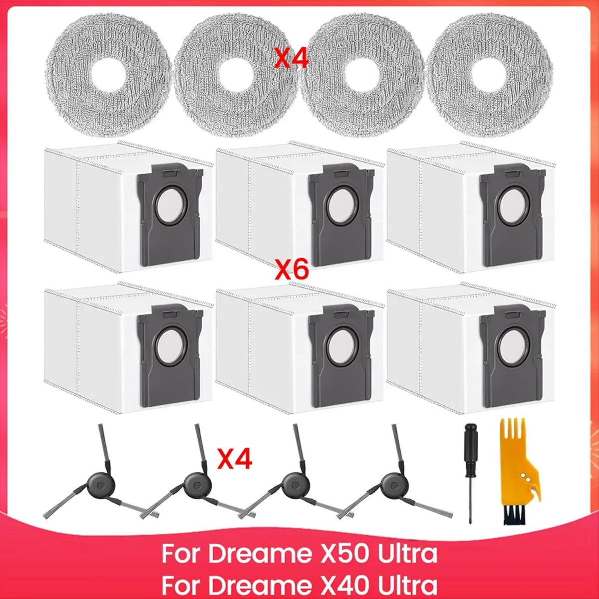 SHIP WITHIN 24 HOURS Accessories for X50 Ultra Robot Vacuum Cleaner, Replacement for X40 Ultra, Dust Bags Mop Pads Side Brushes
