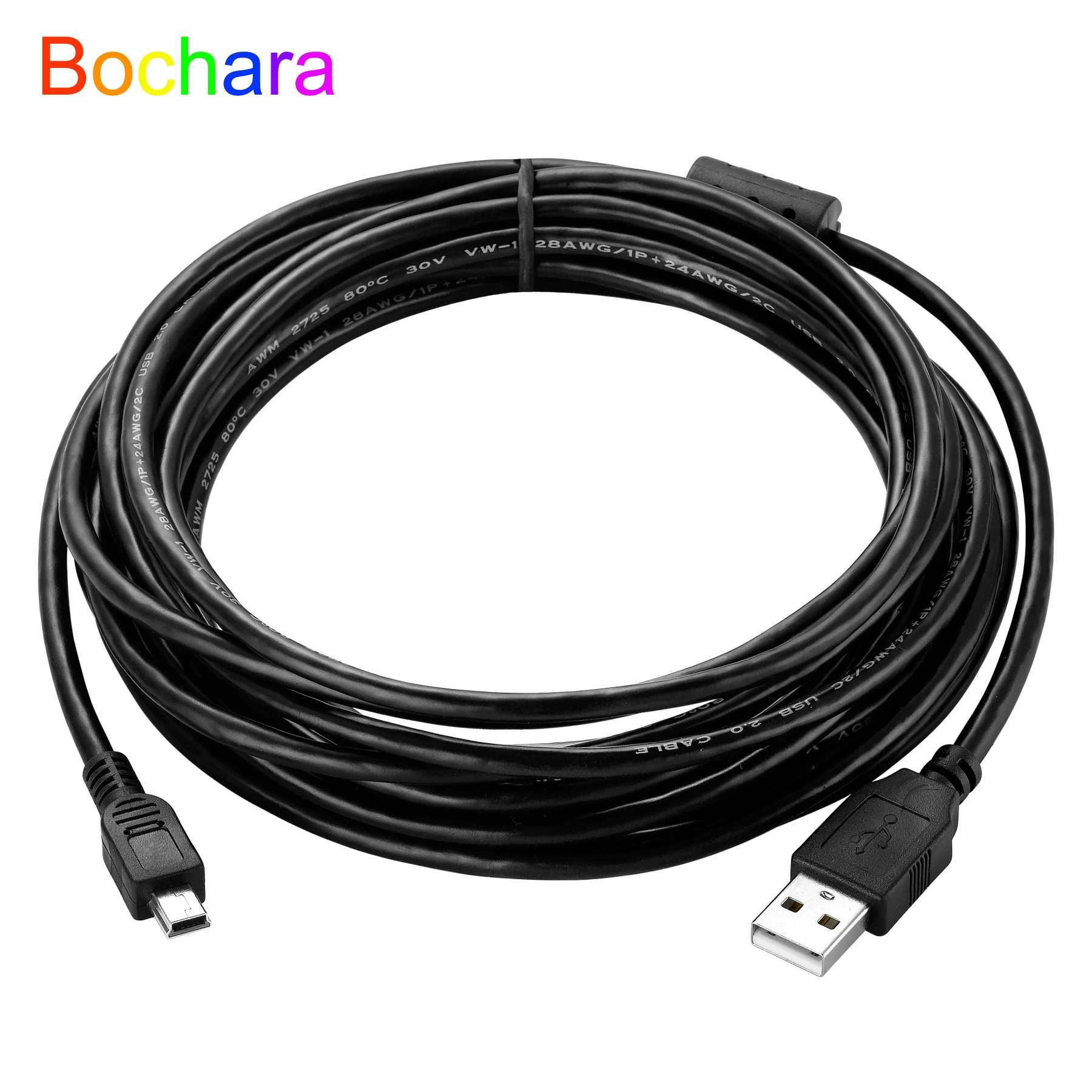 Bochara Mini 5Pin USB kabel USB 2.0 typu od A do Mini 5Pin z pierścień magnetyczny folią + pleciona ekranowana 1.5m 1.8m 3m 5m