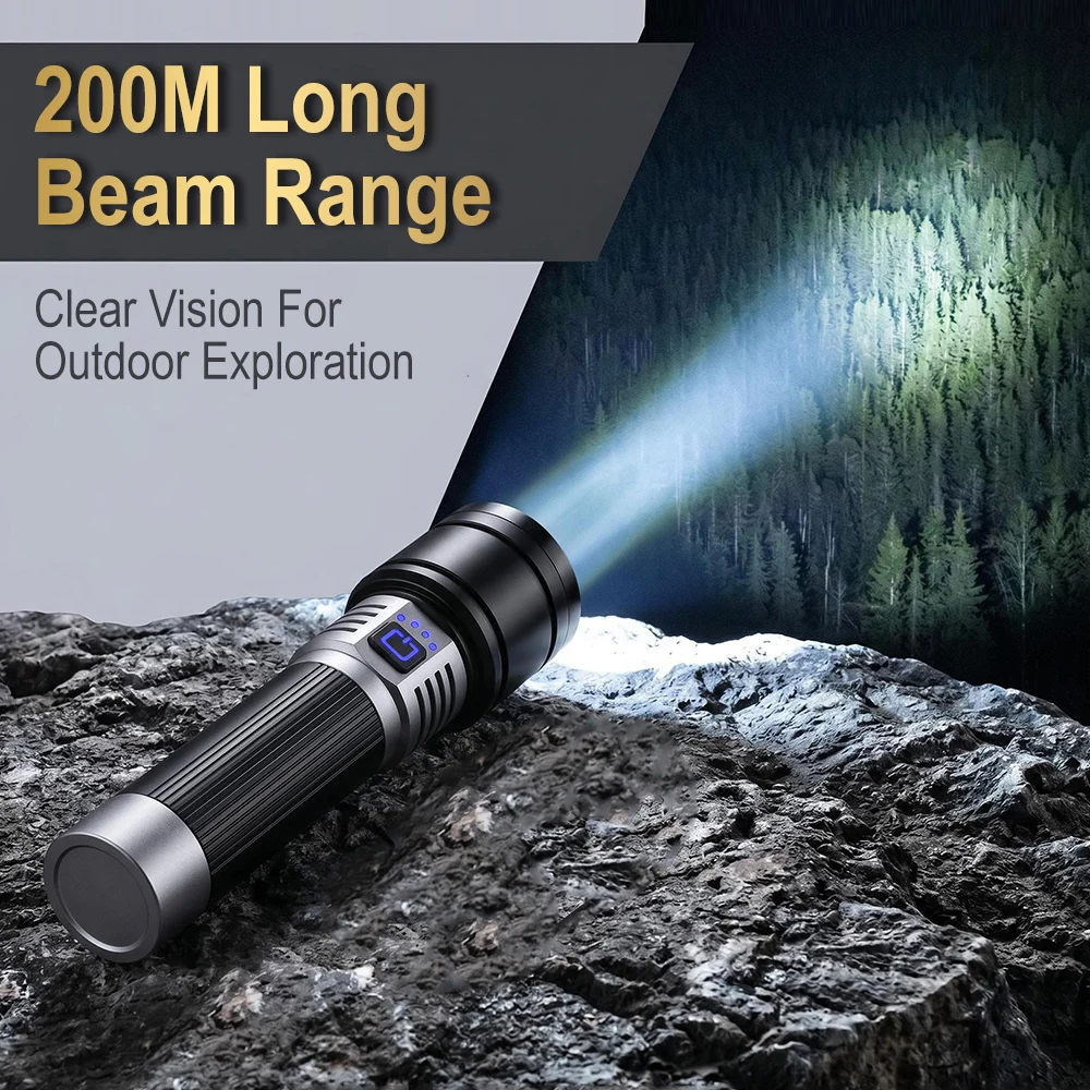 BORUiT Ultra Bright LED Flashlight 1000LM Zoomable USB Rechargeable Aluminium Alloy Torch Outdoor Camping Hiking Hand Lantern