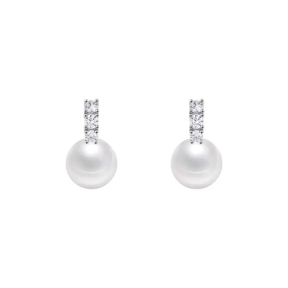 925 Sterling Silver Inlay Zircon Shell Pearl Earrings for Women French Light Luxury Temperament Elegant Jewelry