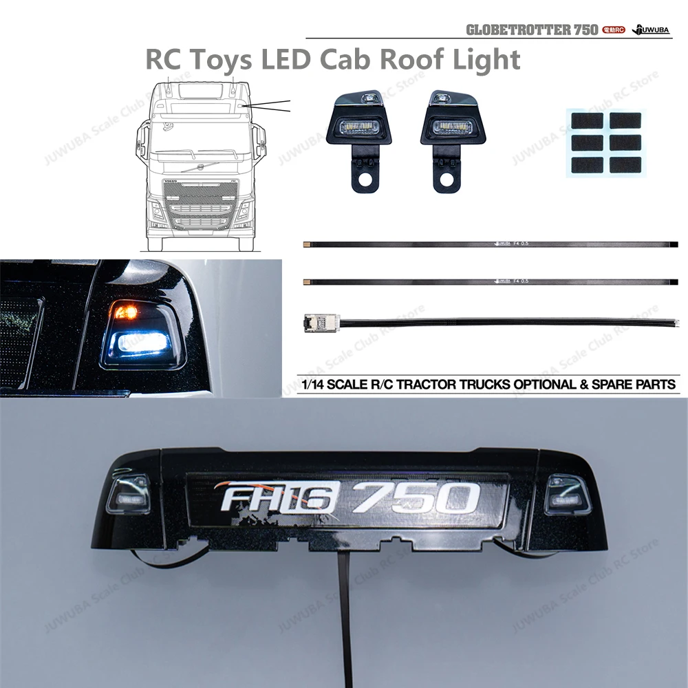 Luz LED para Techo de Cabina para Camión RC Tamiya 1/14, Remolque, Camión Volquete, VOLVO FH16 750 56360 56362 56375, Piezas de Mejora para Modelos de Coches de Juguete