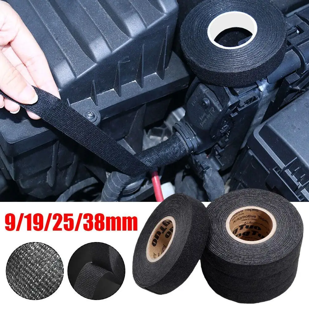 

15M Heat Resistant Car Cloth Tape High Temp Wiring Loom Harness Self-Adhesive Felt Cloth Electrical Tape Width 9/19/25/38mm