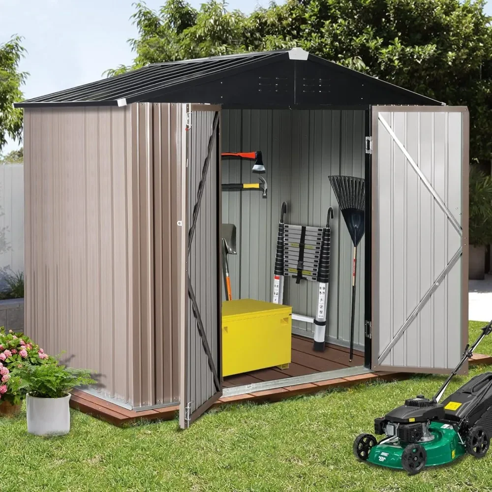 

8 x 6 FT Outdoor Metal Storage Shed, Steel Garden Shed with Double Lockable Door, Tool Storage Shed for Backyard