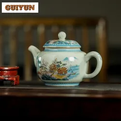 240ML Jingdezhen Porcelain Teapot Retro Old Pottery Mud Pot Tea Maker Kettle Ice Cracked Glaze Tea Services Accessories Craft