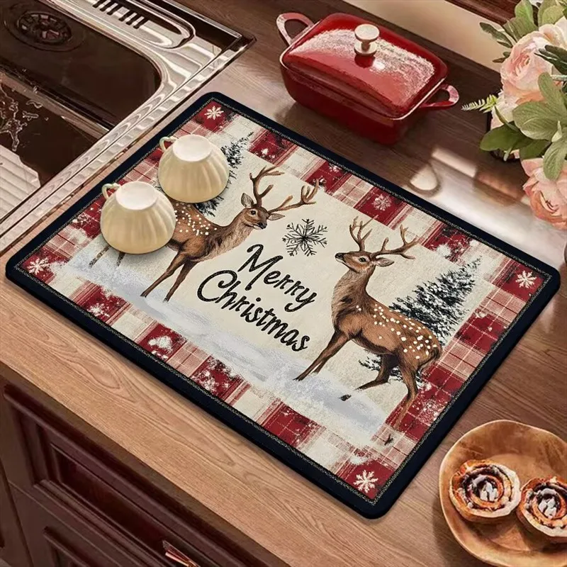 VIKAMA Diatomite Drying Mat Super Absorbent Fast Drying Heat Resistant Eco-Friendly Kitchen Counter Christmas Deer