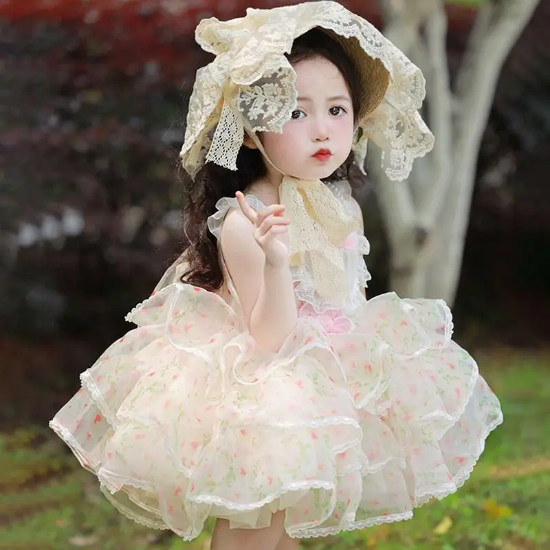 Baby Girl Spanish Princess Tutu Dress Child Vintage Floral Vestido Lolita Party Birthday Pageant Costume Boutique Clothes 1-8Yrs