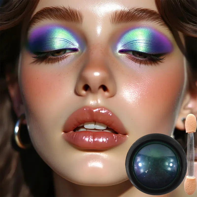 Poudre de fard à paupières caméléon Super optique, couleur chromée scintillante dégradée hautement pigmentée, finition métallique polarisée irisée
