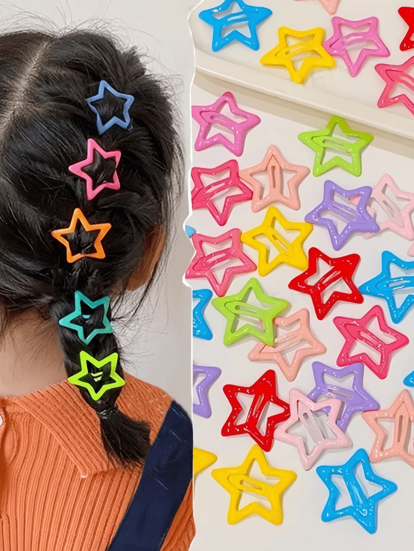 กิ๊บติดผมรูปดาวหลากสีสันสไตล์ Y2K สีสุ่ม เครื่องประดับผมรูปดาวห้าแฉกที่เรียบง่ายและมีสไตล์ เหมาะสำหรับชีวิตประจำวัน โรงเรียน และกิจกรรมกลางแจ้ง