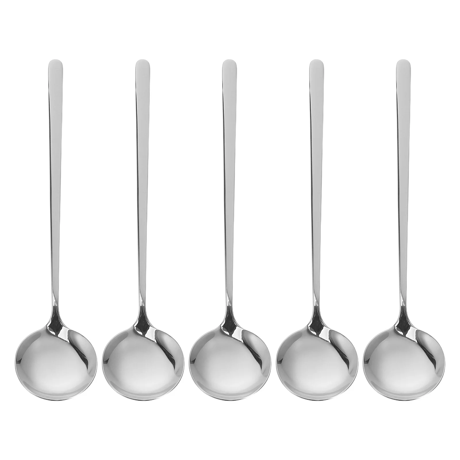 

5Pcs Korean Long Handle Stainless Steel Soup Spoon Round Design Dessert Coffee Ice Cream Appetizer Flatware Sweet Spoons