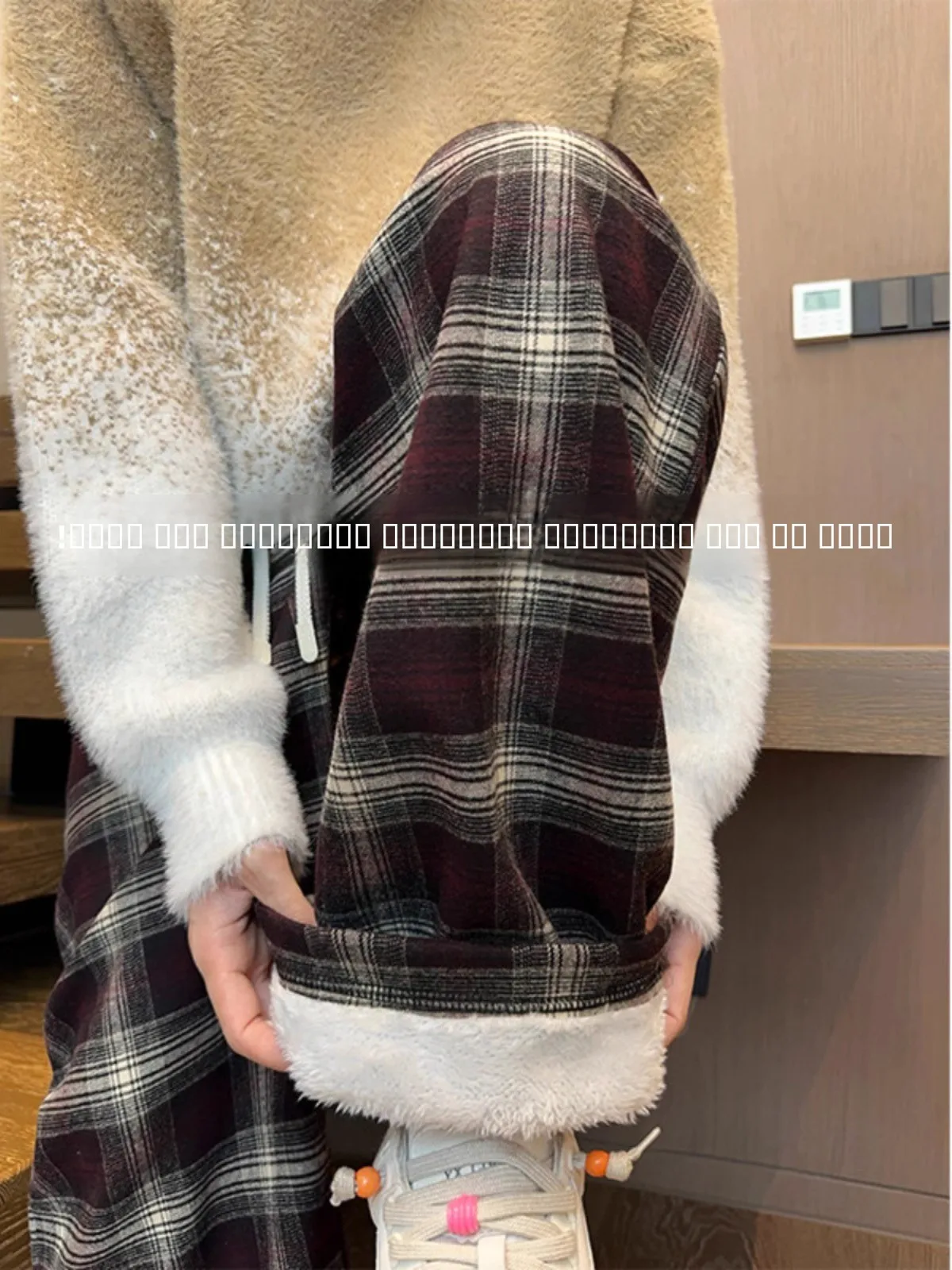

Retro American Fce Lined Plaid Men's Winter Thiened Woolen Pants Northeast Cold Resistant Warm Lamb Velvet Sweatpants